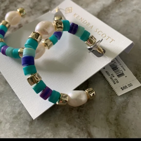 Kendra Scott Rachel Goldtone Blue Mix Hoops - Picture 2 of 3